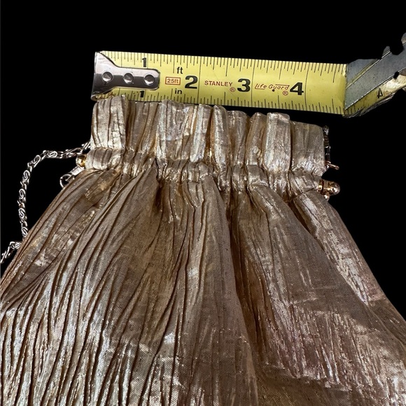 Vintage Vanessa gold lame evening bag purse cocktail shoulder chain strap 1970 - Picture 10 of 11